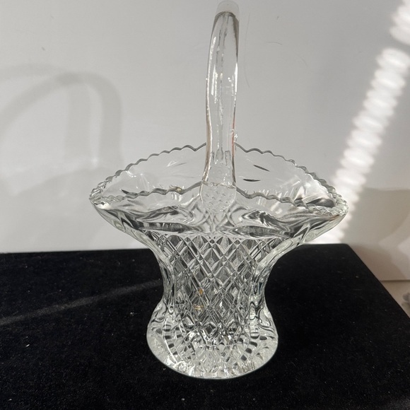 Vintage Princess House Diamond Cut Crystal Glass Basket With Handle 10”x 7.5” - Picture 3 of 8